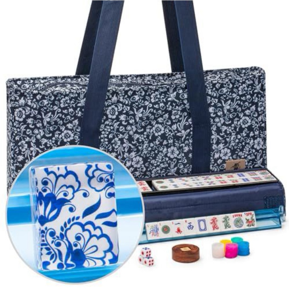 Floral Mahjong Set with Carrying Case